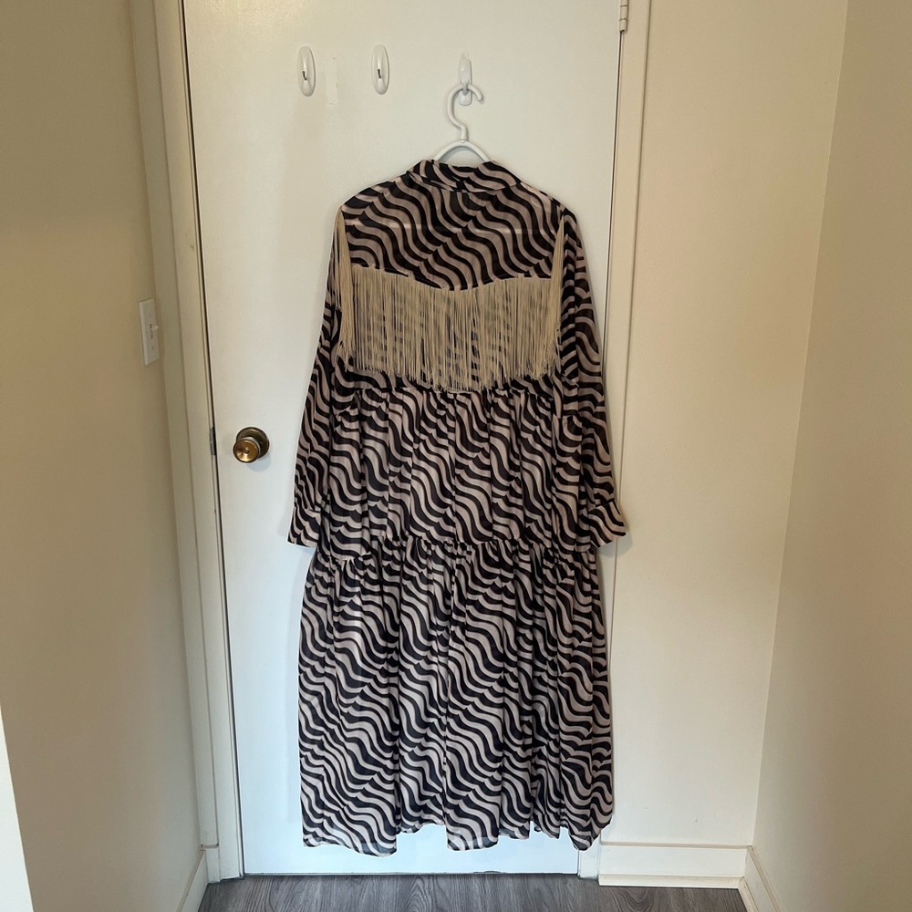 Sister Jane Black and Cream Fringe Dress